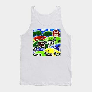 Little Red Barn Texas Longhorns Dairy Cows Hills Flowers Trees Tank Top